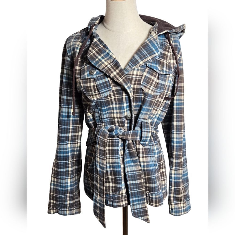 Self Esteem Vintage Plaid Hooded Short Trench Coat